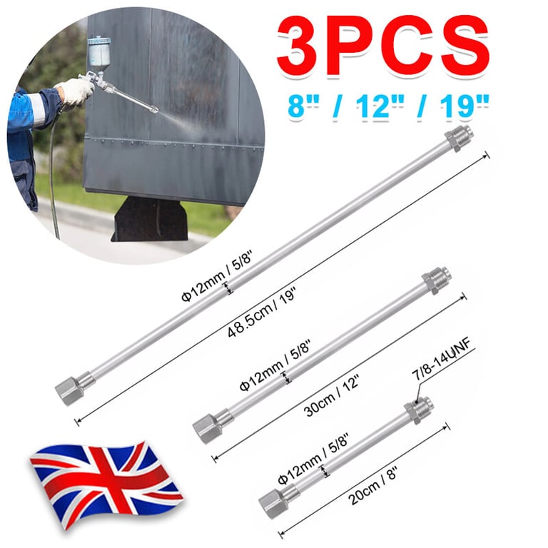 3 Pcs Airless Paint Sprayer Extension Rod Set 8 12 19 Inch