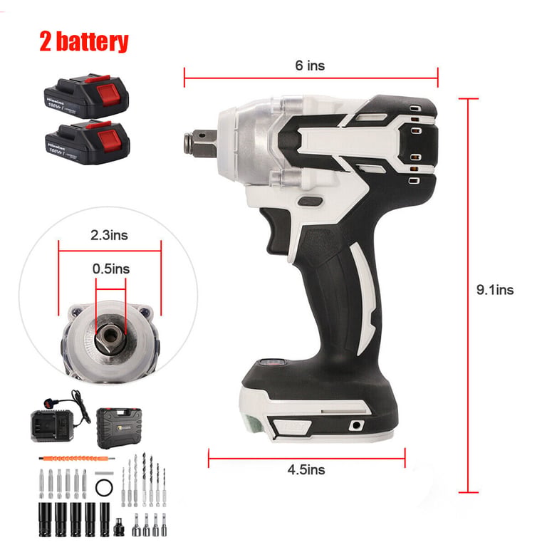 1000Nm Cordless Impact Wrench Drill Gun | 2 Battery Ratchet Driver