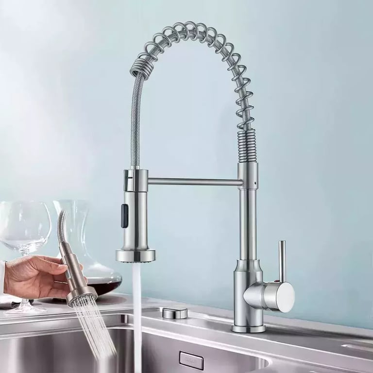 Modern Pull Out Kitchen Mixer Tap 360° Swivel Dual Spray Stainless Steel