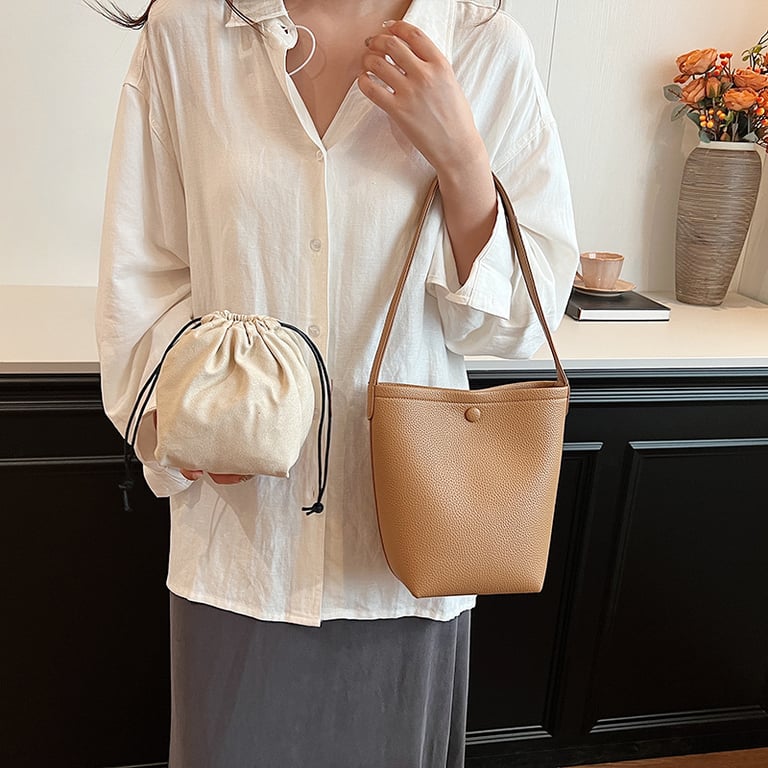 Large-Capacity Pebbled Leather Tote Bucket Bag for Women | Spring