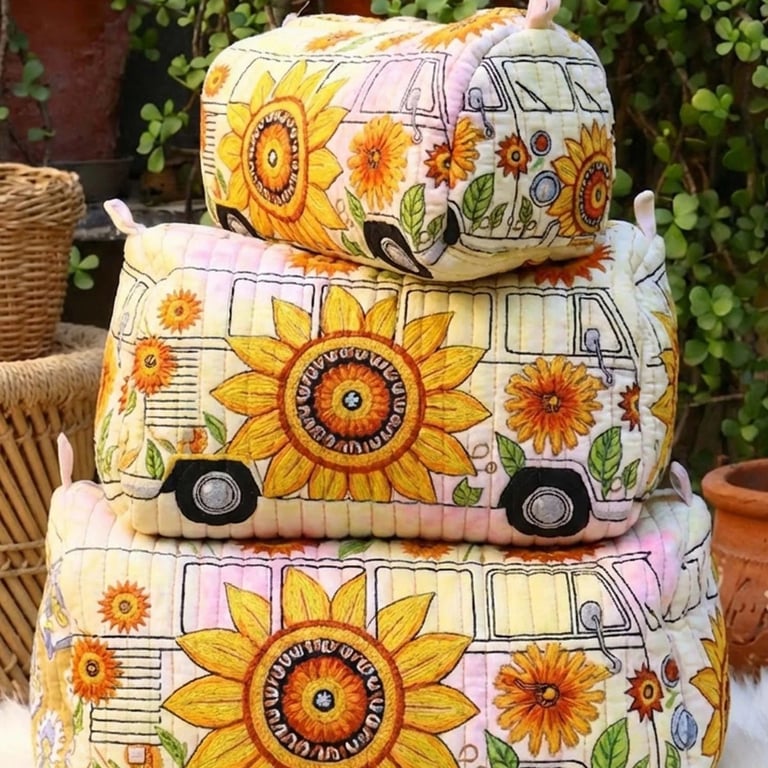 Printed Storage Makeup Three-Piece Set | Quilted Nesting Bags