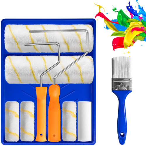 Paint Roller 9 Set with Tray, Soft Sleeves & Brush Kit | DIY Decorating