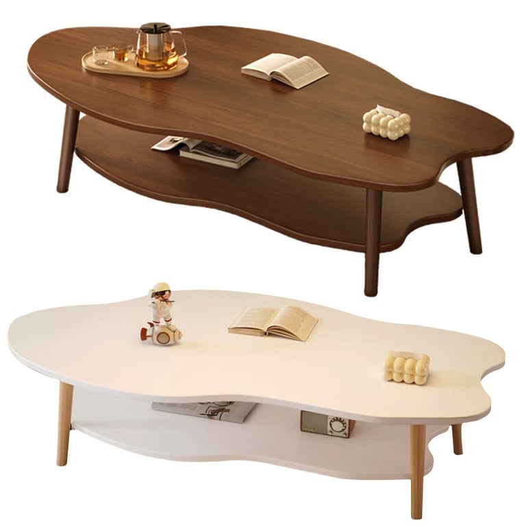 Cloud Coffee Table with Storage Shelf | Modern 2-Layer Design